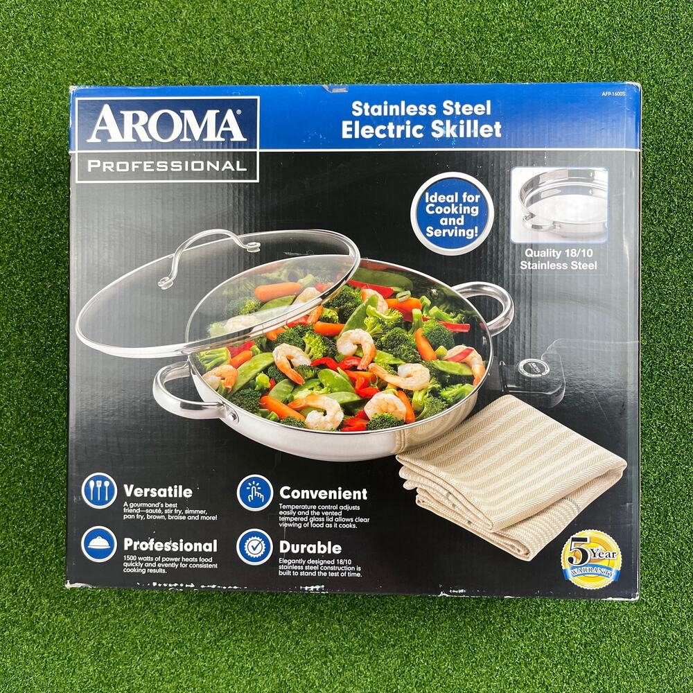 Aroma Professional Stainless Steel Electric Skillet New Open Box
